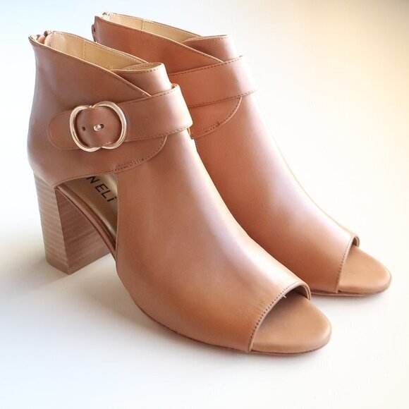 Vaneli Tan Leather Peep Toe Stacked Block Heel Bootie Shoes Ankle Boots Size 6 - Picture 16 of 16